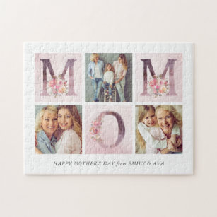 Dreamy Pink Floral MOM Photo Collage Mother's Day Jigsaw Puzzle