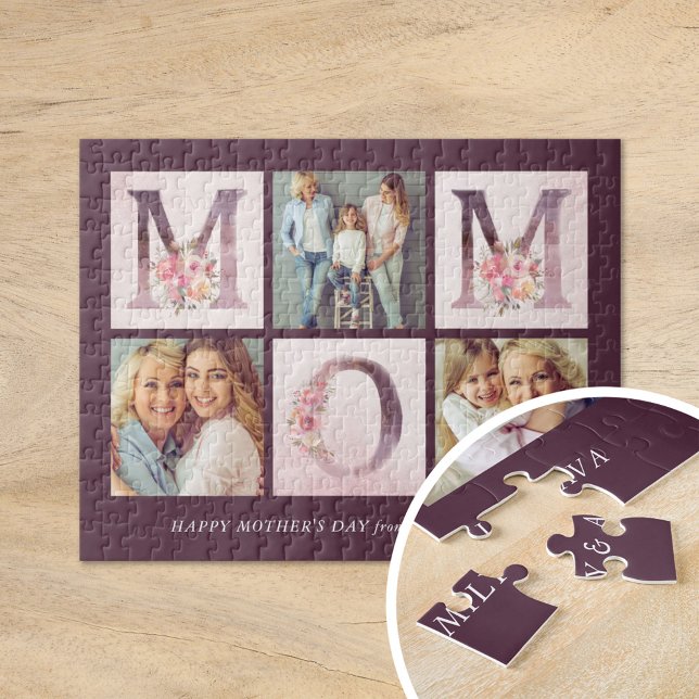 Dreamy Pink Floral MOM Photo Collage Mother's Day  Jigsaw Puzzle (Creator Uploaded)