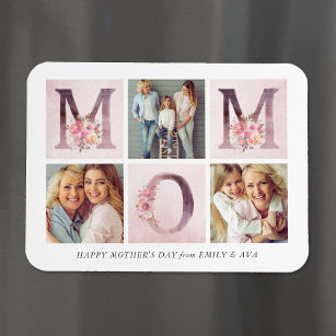 Dreamy Pink Floral MOM Photo Collage Mother's Day Magnet