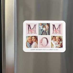 Dreamy Pink Floral MOM Photo Collage Mother's Day Magnet