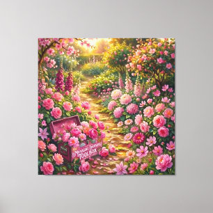 Dreamy Pink Flower Garden Path Painting Canvas Print