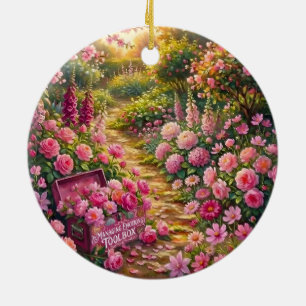Dreamy Pink Flower Garden Path Painting Ceramic Tree Decoration