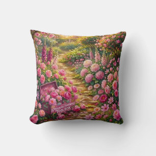 Dreamy Pink Flower Garden Path Painting Cushion