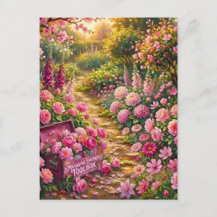 Dreamy Pink Flower Garden Path Painting Postcard