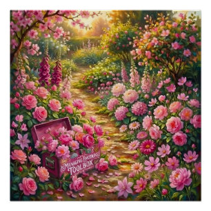 Dreamy Pink Flower Garden Path Painting Poster