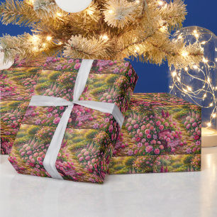 Dreamy Pink Flower Garden Path Painting Wrapping Paper
