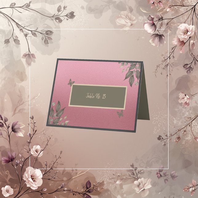 dreamy pink glitter foliage wedding table card (Creator Uploaded)