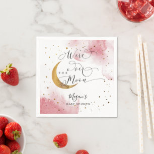 Dreamy Pink Gold Over The Moon Baby Shower Napkin