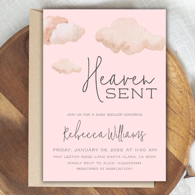 Dreamy Pink Heaven Sent Sky Theme Girl Baby Shower Invitation (Creator Uploaded)