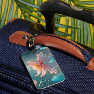Dreamy Pink Lotus and Butterfly in Aqua Water Luggage Tag