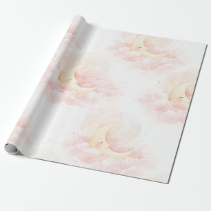 Dreamy Pink Moon Baby Shower Wrapping Paper, Cute  Paper