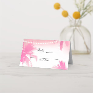 Dreamy Pink Palm Trees & Lights Table Seat Place Card
