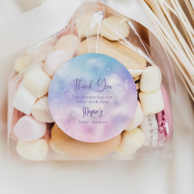 Dreamy Pink Purple Cloud 9 Baby Shower Favour Classic Round Sticker (Creator Uploaded)