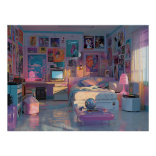 Dreamy Pink Purple Gamer Bedroom Art Poster