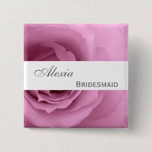 Dreamy PINK Rose Custom Name Bridesmaid V2 15 Cm Square Badge