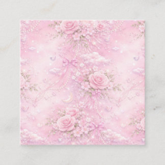 Dreamy Pink Rose Floral Pearls Bows Sparkle Pastel Enclosure Card