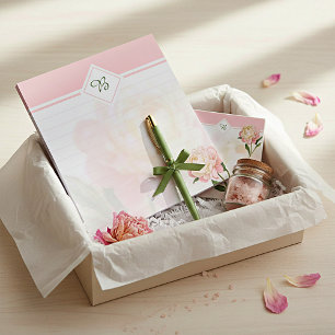 Dreamy pink rose monogram notepad