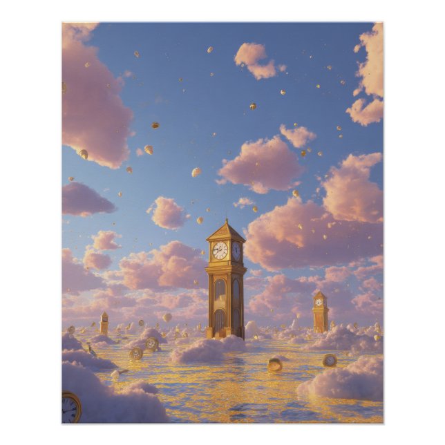 Dreamy Pink Sky Fantasy Tower Art Poster (Front)