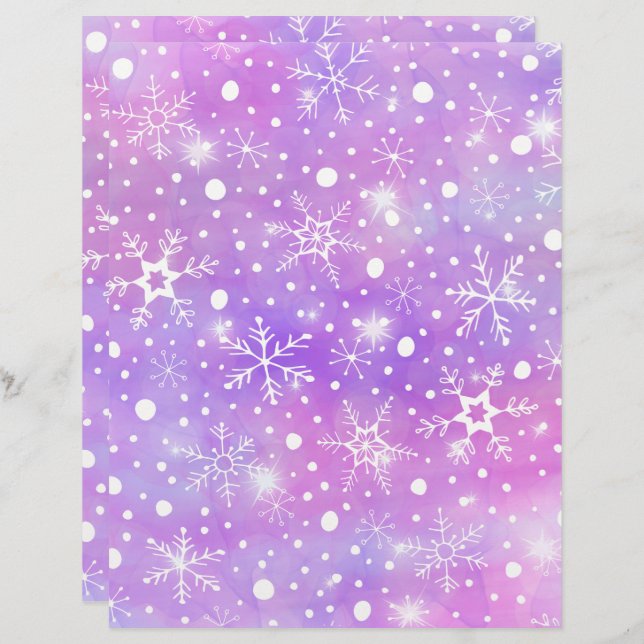 Dreamy Pink Snowflakes and Stars Scrapbook Paper  (Front/Back)