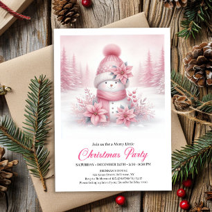 Dreamy Pink Snowman Digital Christmas Invite 