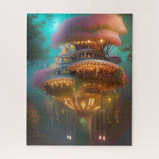 Dreamy Pink Treehouse Digital Art  Jigsaw Puzzle (Vertical)