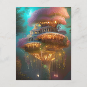 Dreamy Pink Treehouse Digital Art Postcard