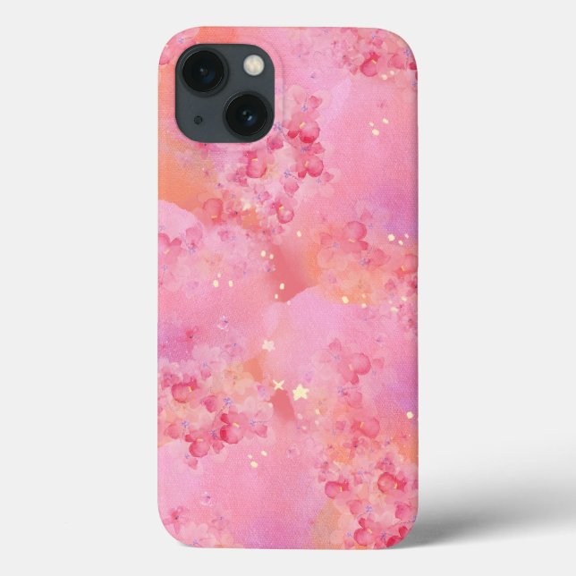 'Dreamy Pink Watercolor' iPhone 13 Case (Back)