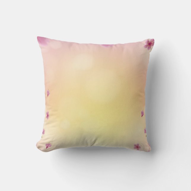 Dreamy Pink Yellow Floral Gradient Cushion (Front)