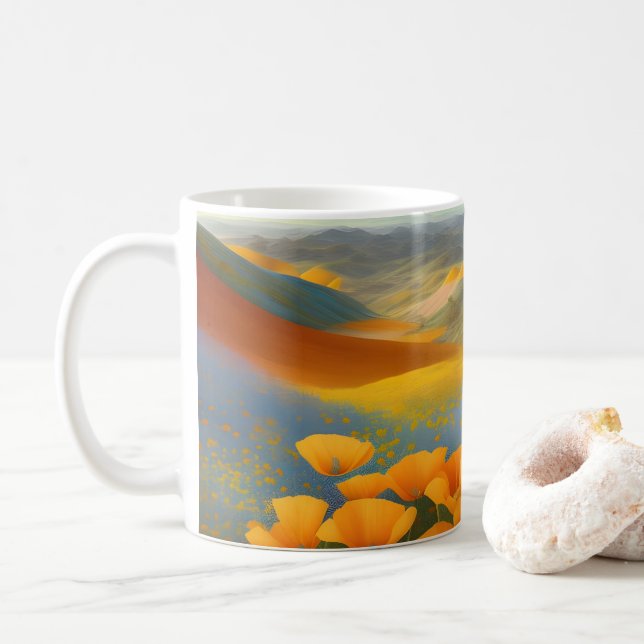 Dreamy Poppies Digital Art   Coffee Mug (With Donut)