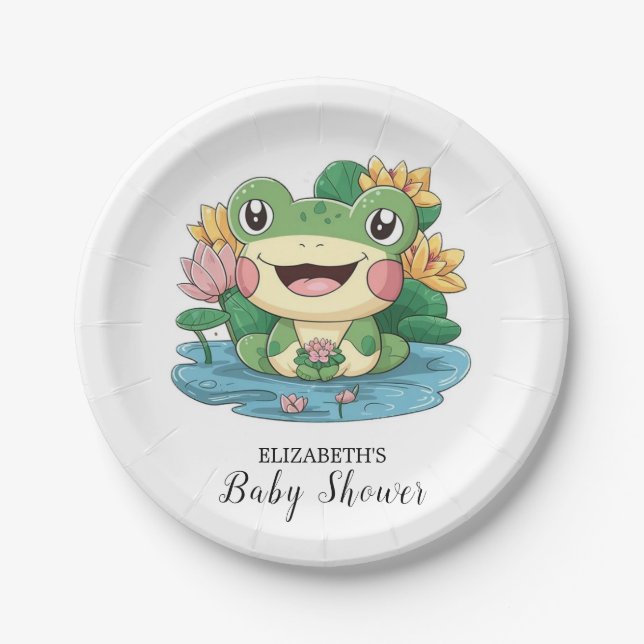 Dreamy Pretty Frog Baby Shower Paper Plate (Front)