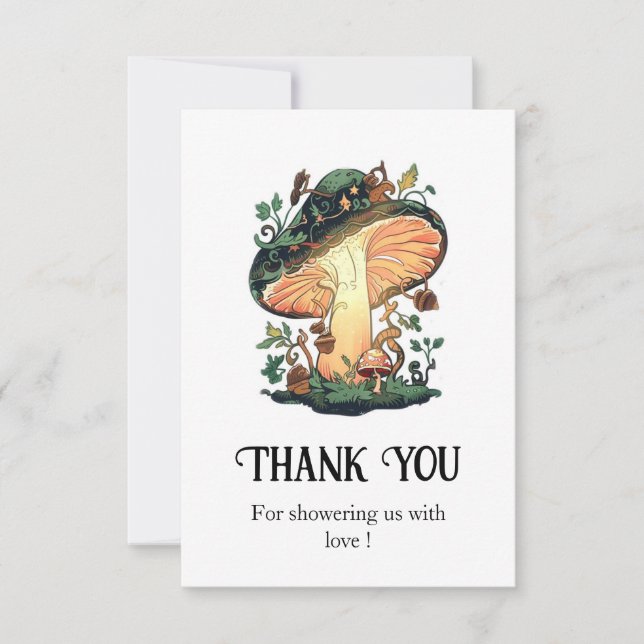 Dreamy Pretty Mushroom Baby Shower Thank You Card (Front)