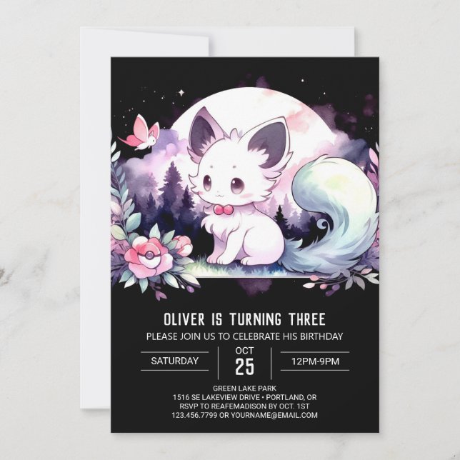 Dreamy Printable Cat Birthday Invitation (Front)