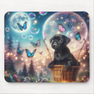 Dreamy Pug Puppy with Butterflies & Bubbles Mouse  Mat