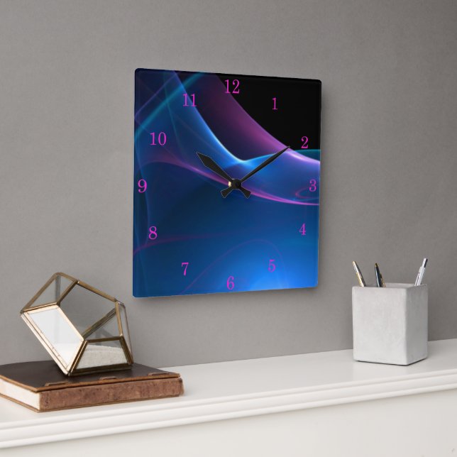 Dreamy Purple and Blue Sweep Fractal Square Wall Clock (Office)