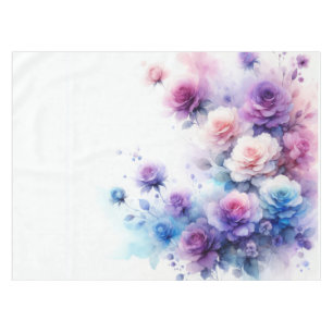 Dreamy Purple, Blue, and Pink Watercolor Roses Tablecloth