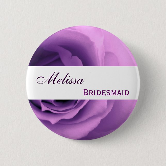 Dreamy Purple Rose Custom Name Bridesmaid 6 Cm Round Badge (Front)
