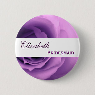 Dreamy Purple Rose Floral Custom Name Bridesmaid 6 Cm Round Badge