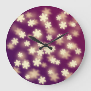 Dreamy Purple Snowflake Bokeh Lights Large Clock