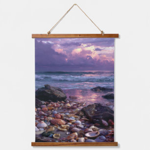 Dreamy Purple Sunset Coastal Seascape Art Hanging Tapestry