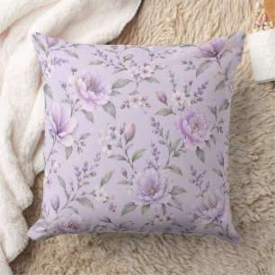 Dreamy Purple Watercolor Floral Seamless Pattern Cushion