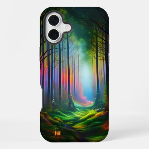 Dreamy Rainbow Coloured Forest Trail Digital AI Ar iPhone 16 Plus Case