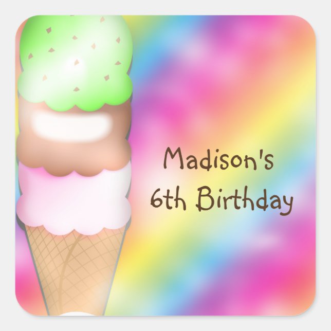 Dreamy Rainbow Ice Cream Birthday Party Sticker (Front)