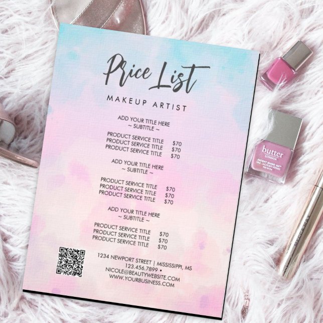 Dreamy Rainbow Unicorn watercolor Flyer (Whimsical and dreamy #pricelist #flyer #makeupartist #springsummer #colorful)