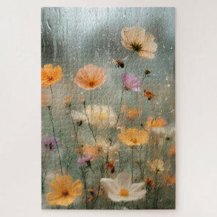 Dreamy Rainy Window Wildflower Garden Painting Jigsaw Puzzle