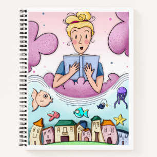 Dreamy Reading Illustration Spiral Notebook