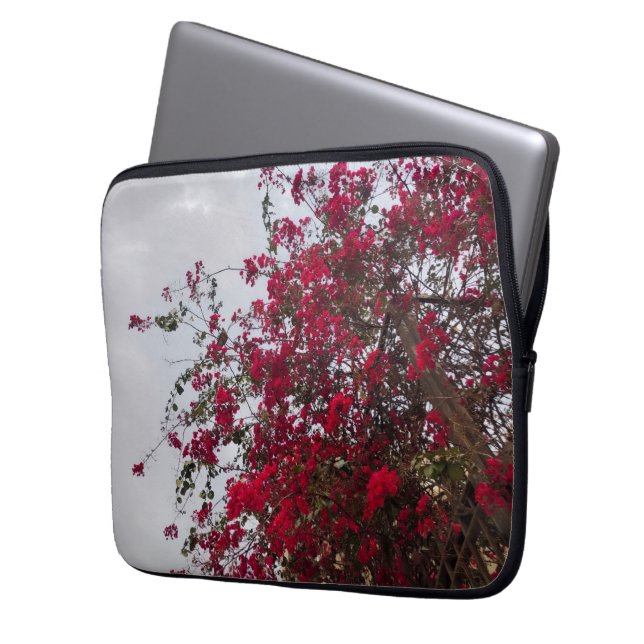 Dreamy Red Bougainvillea Floral Nature Photography Laptop Sleeve (Front Left)