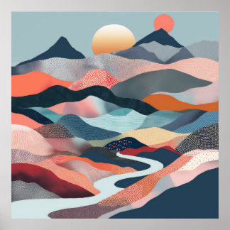 Dreamy river cruises through an abstract world poster