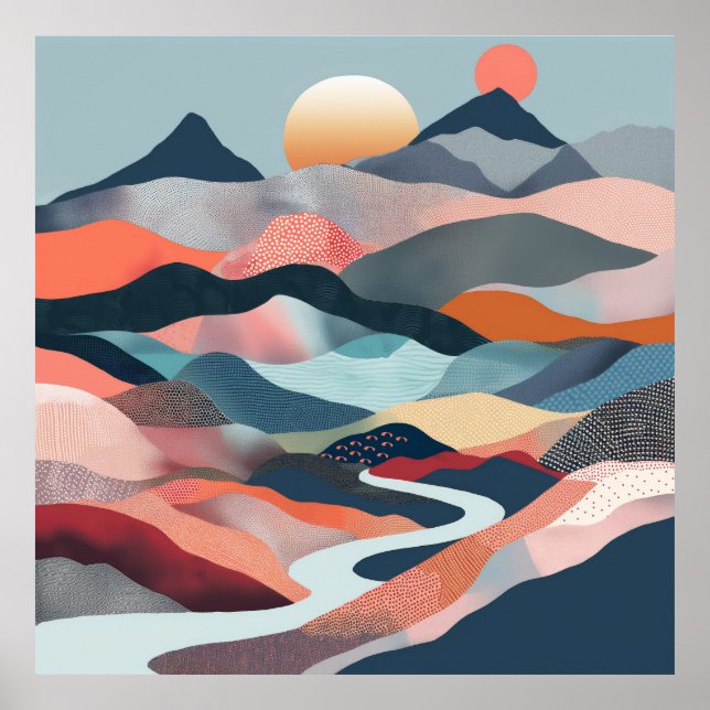 Dreamy river cruises through an abstract world poster (Front)