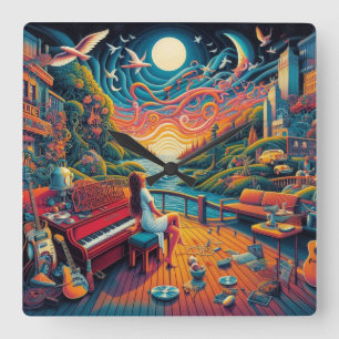 Dreamy Riverfront Harmony Square Wall Clock