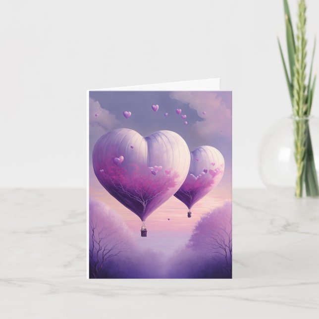 Dreamy Romantic Heart-Shaped Hot Air Balloon Card (Front)